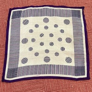 Geometric Patterned silk or rayon Scarf with Purple embroidered Border detail